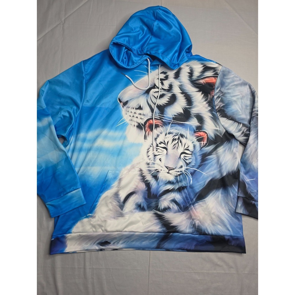 Men's Hoodie 2XL Blue Animal Print Stretch Kangaroo Pocket Long Sleeve Casual